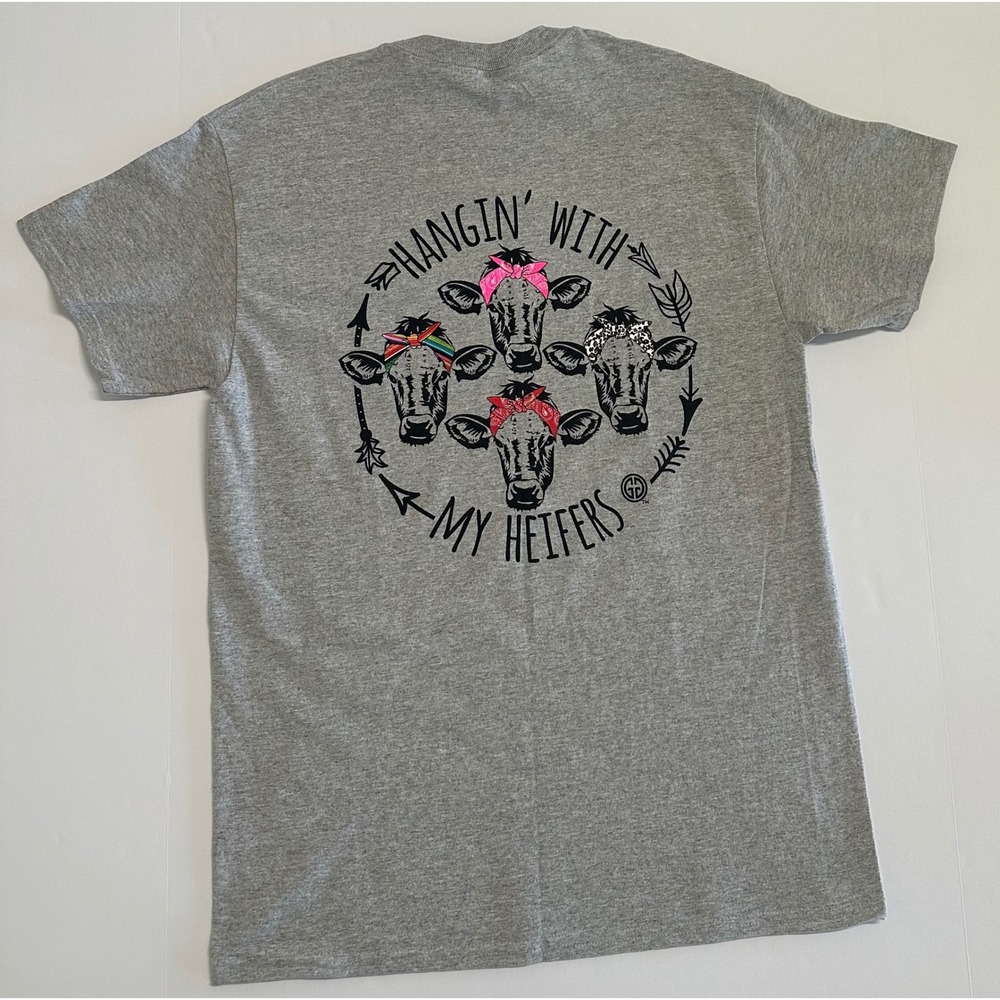 Girlie Girl Originals Hangin With My Heifers Cow Graphic T-Shirt Gray Medium NWT